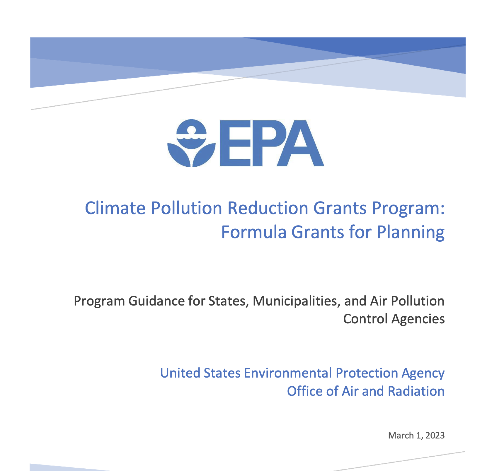 EPA Climate Pollution Reduction Grants Program:Formula Grants for Planning 2023